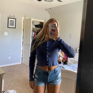 blue button up collard brandy melville top